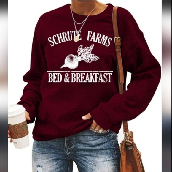 Tops - Schrute Farms Burgundy Crew Neck Sweater